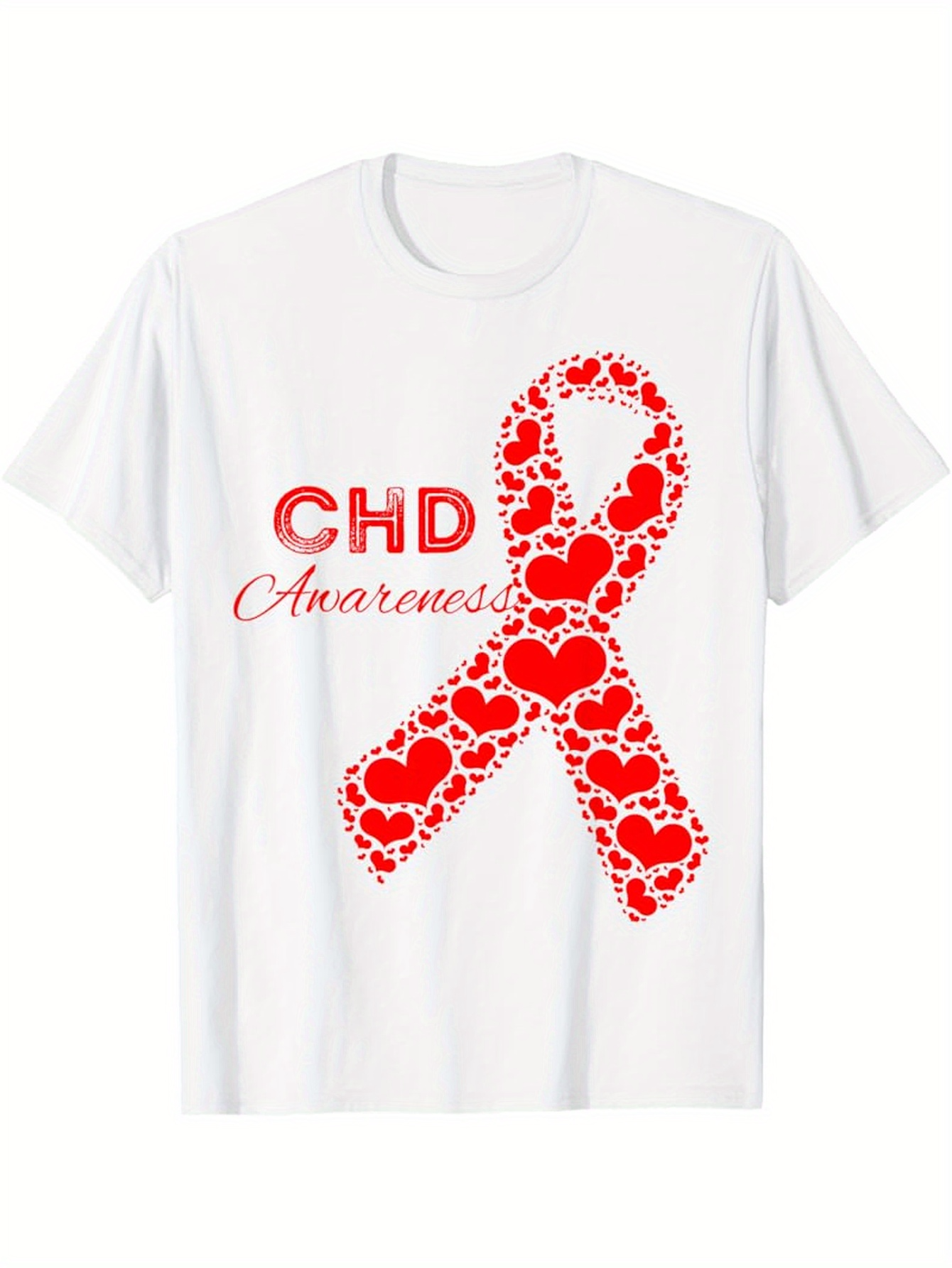 Men's Graphic T-Shirt CHD Awareness Decorative Ribbon With Patterned Red Hearts Symbol