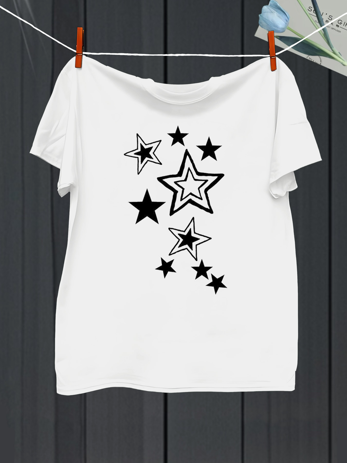 Men's Graphic T-Shirt Scattered Black And White Stars In Playful Arrangement Star