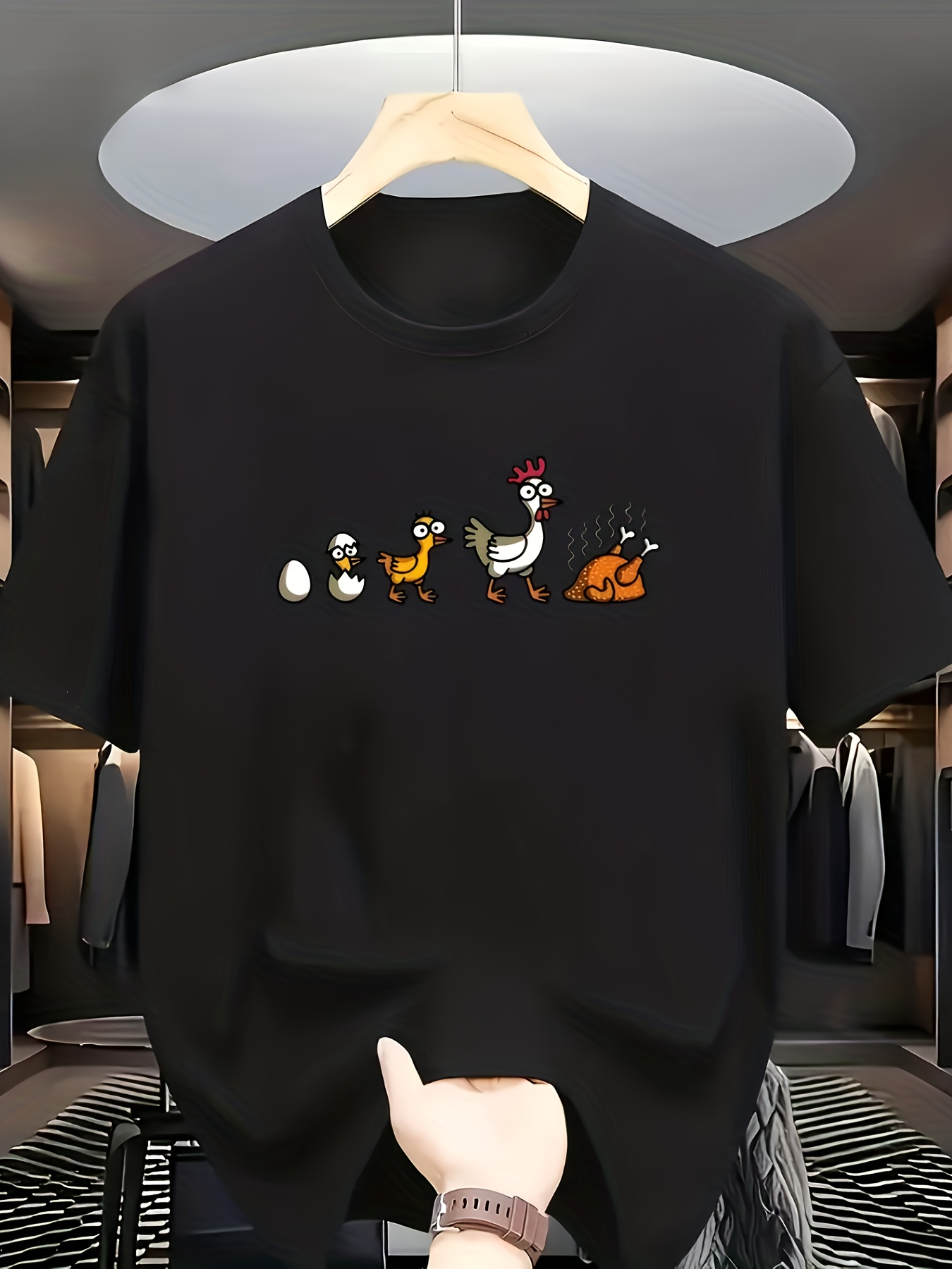Men's Graphic T-Shirt Cartoon Farmyard Parade With Whimsical Ducks And Cracked Egg
