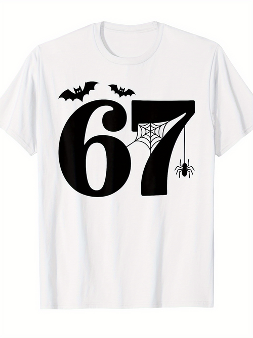 Men's Graphic T-Shirt Large Number With Spider Web Bats And Hanging Spider