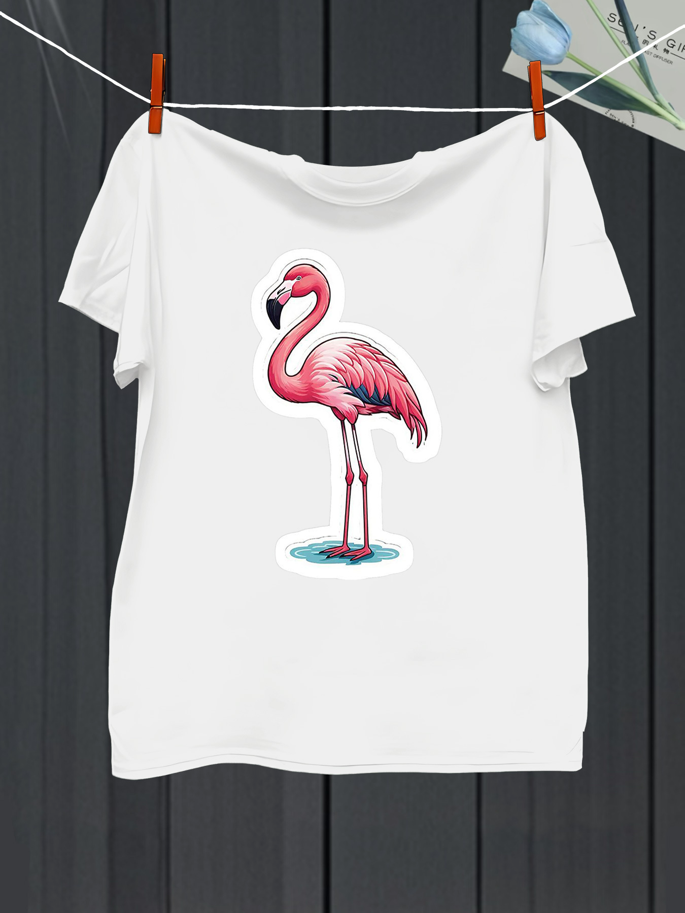 Men's Graphic T-Shirt Pink Feathered Bird Standing In Shallow Water Flamingo