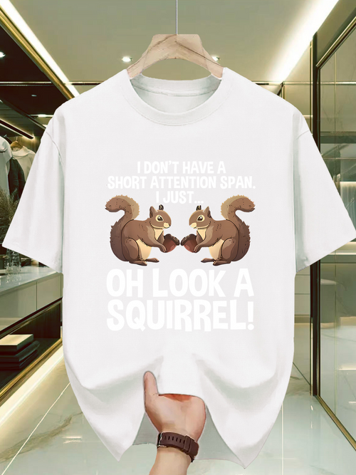 Men's Graphic T-Shirt Oh Look A Squirrel With Nutty Friends Playing On Grass Squirrel