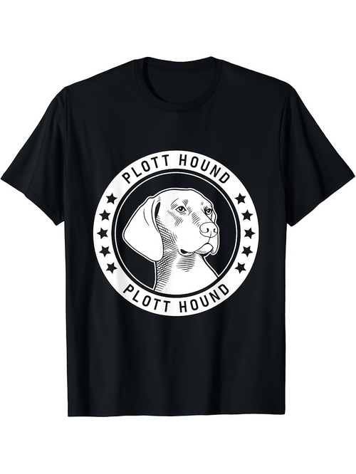 Men's Graphic T-Shirt Plott Hound Monochrome Portrait In Circular Emblem Surrounded By Stars Dog