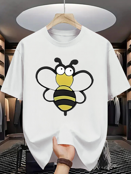 Men's Graphic T-Shirt Whimsical Cartoon With Big Eyes And Yellow Stripes Bee