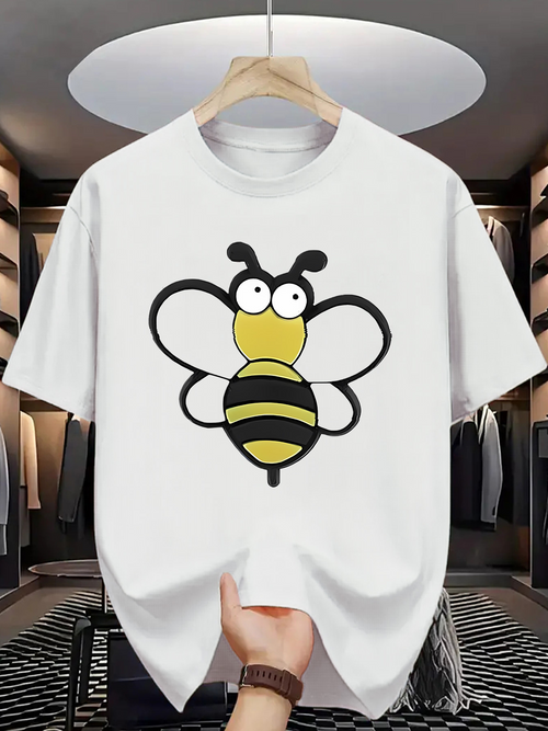 Men's Graphic T-Shirt Whimsical Cartoon With Big Eyes And Yellow Stripes Bee