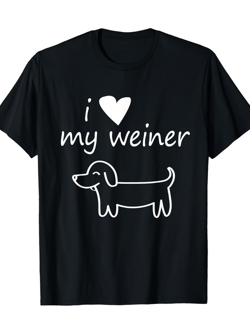 Men's Graphic T-Shirt I Love My Weiner Happy Cartoon Sketch Dog