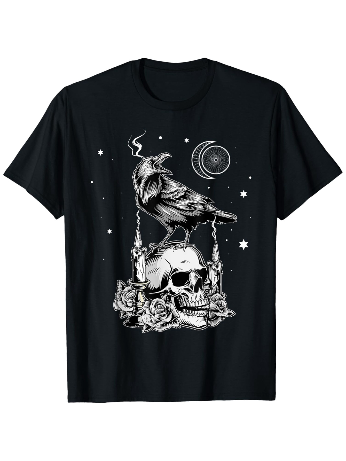 Men's Graphic T-Shirt Gothic Night With Raven Among Roses Over Human Skull