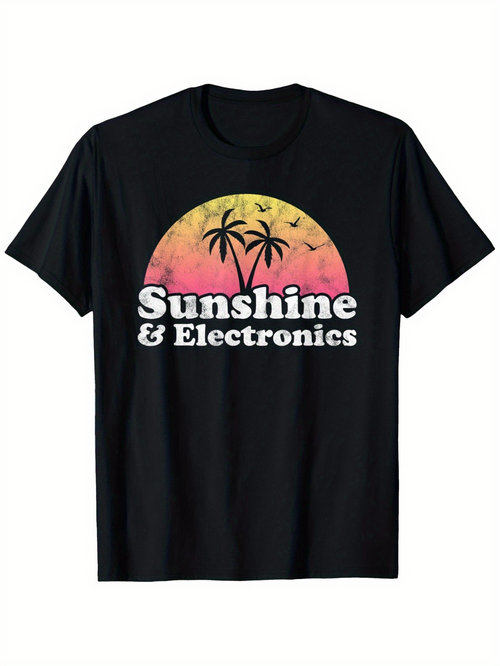 Men's Graphic T-Shirt Sunshine Electronics Retro Sunset With Palm Trees Birds Graphic