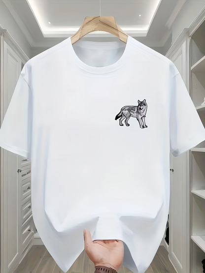 Men's Graphic T-Shirt Monochrome Woodland Sketch Shaded With Artistic Lines Wolf