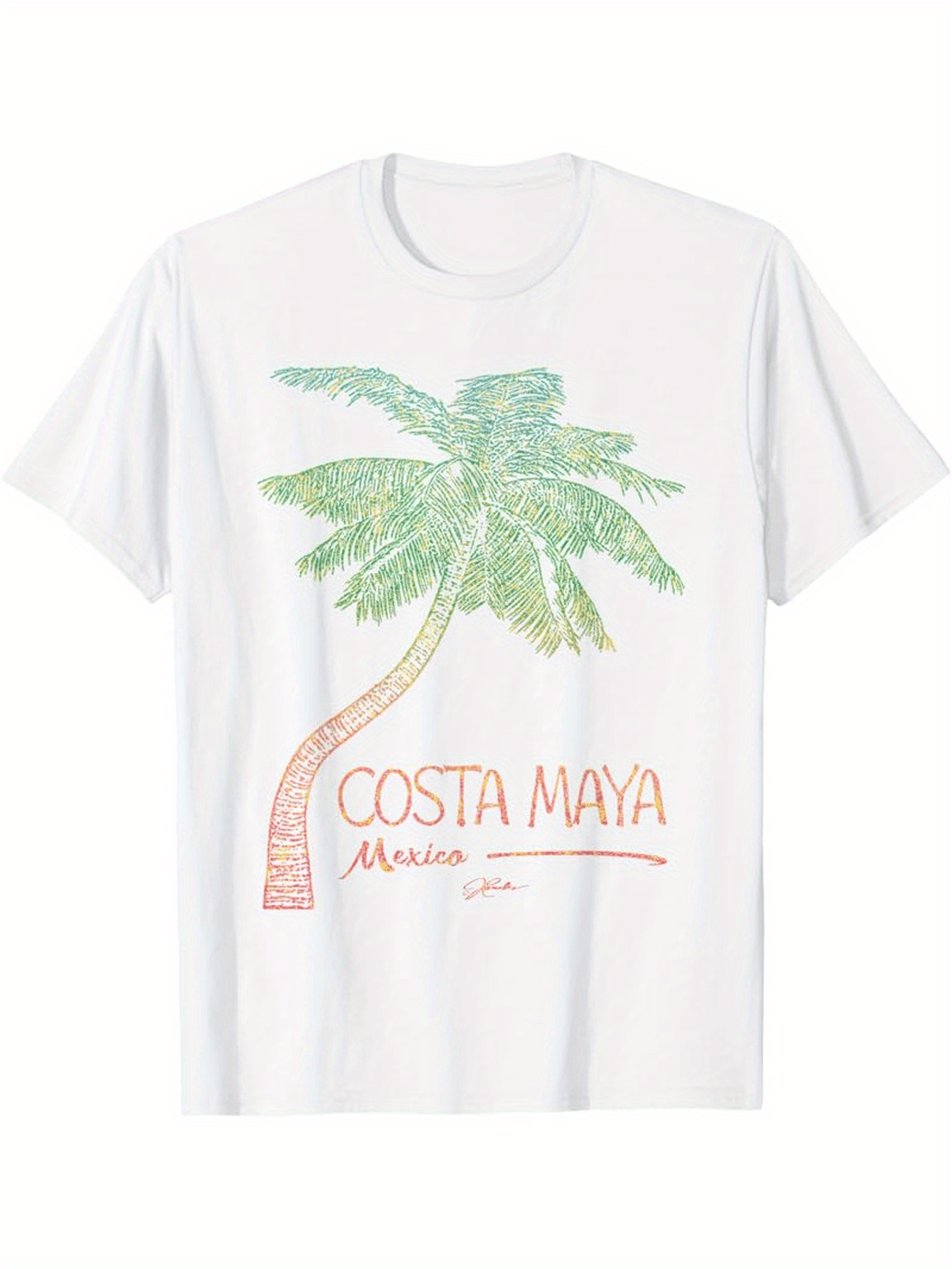 Men's Graphic T-Shirt Costa Maya Mexico With Pastel Palm Tree On White Tee