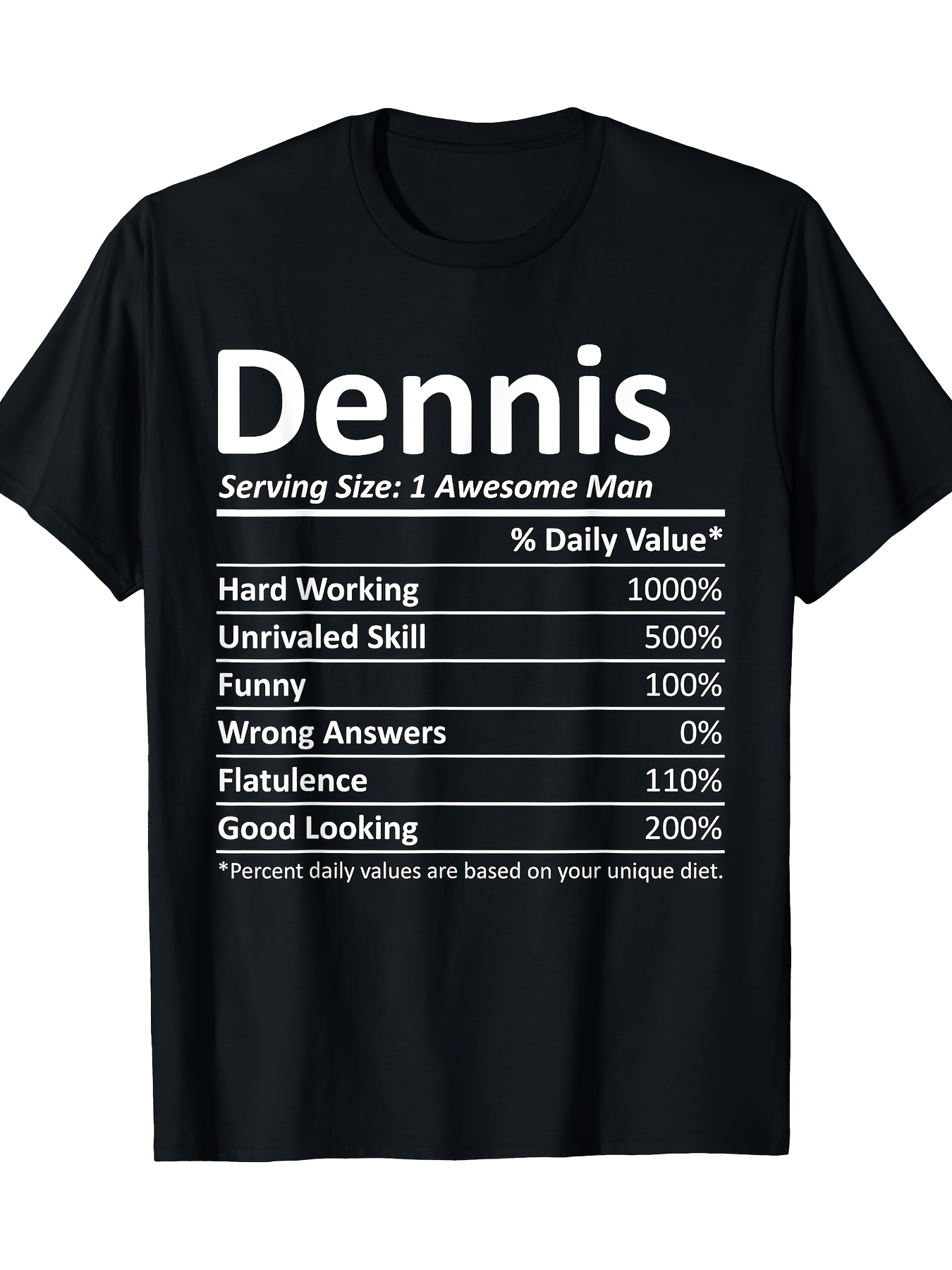 Men's Graphic T-Shirt Dennis Funny Daily Value Chart Black Text Awesome Man Shirt