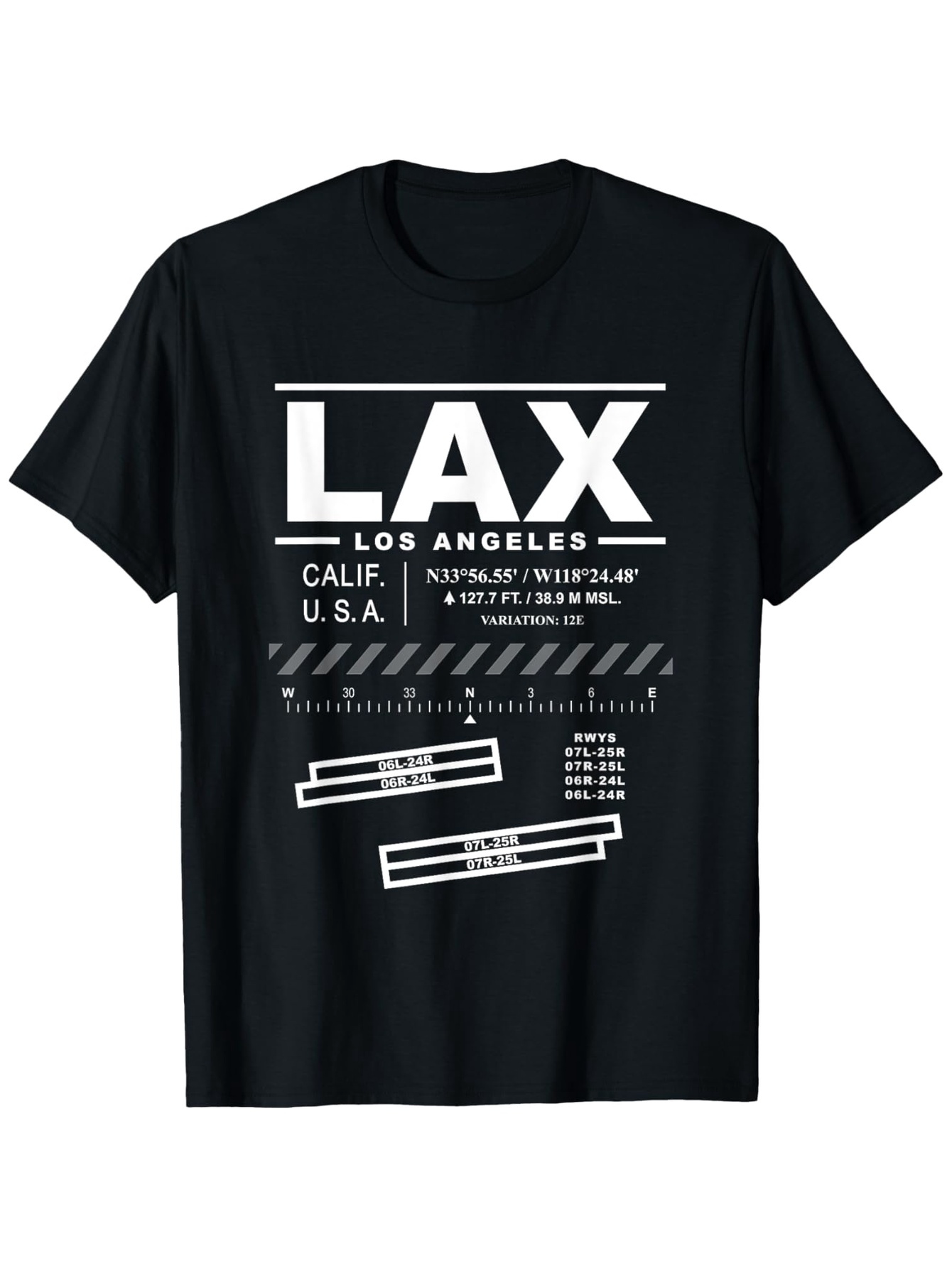 Men's Graphic T-Shirt Urban Runway Layout With Graphic Codes And Bold LAX Text