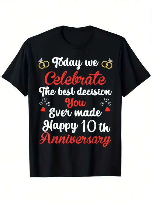 Men's Graphic T-Shirt Today We Celebrate Happy Anniversary With Wedding Rings Hearts Shirt