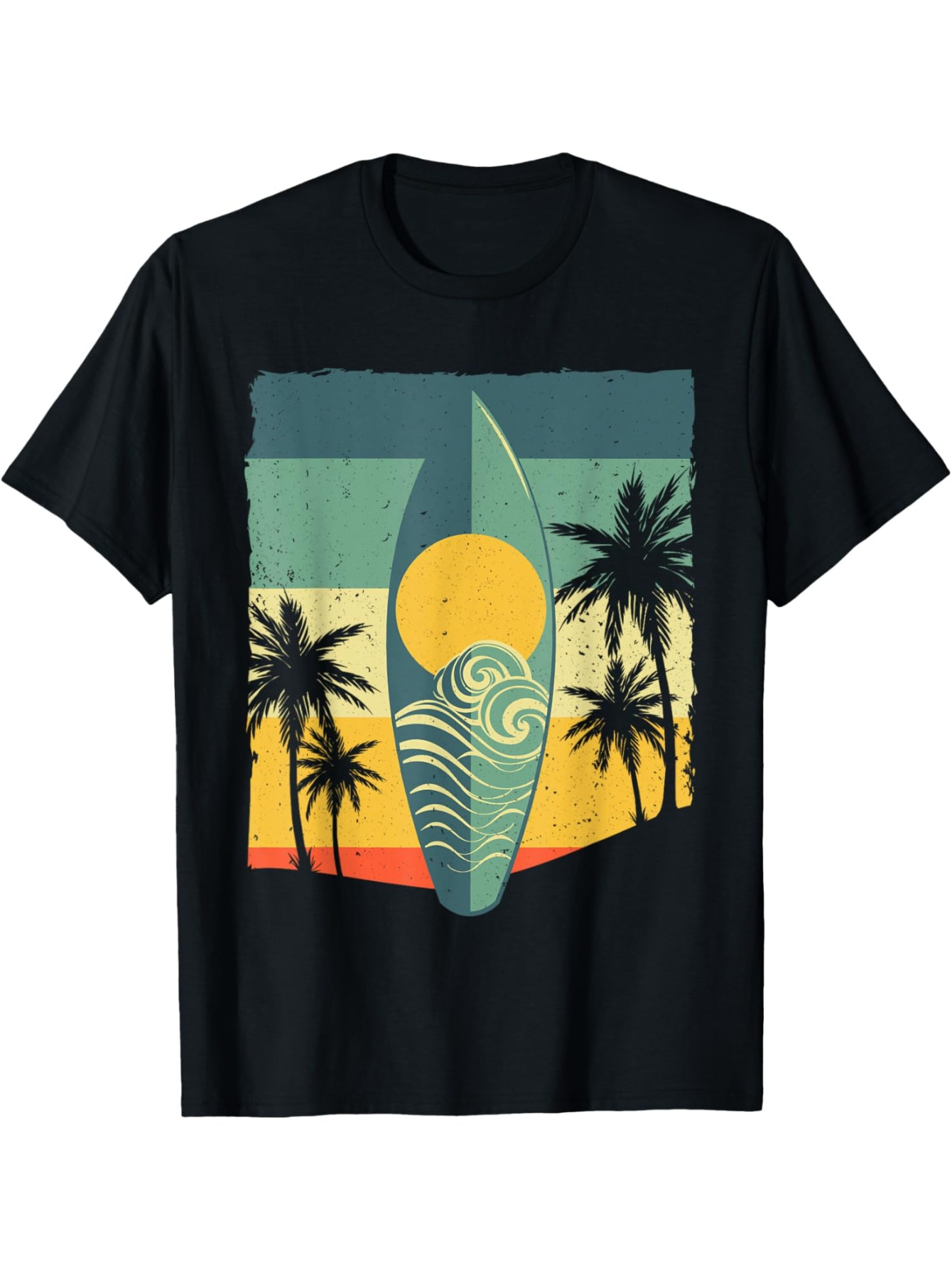 Men's Graphic T-Shirt Retro Sunlight Waves With Palm Trees And Surfer Surfboard