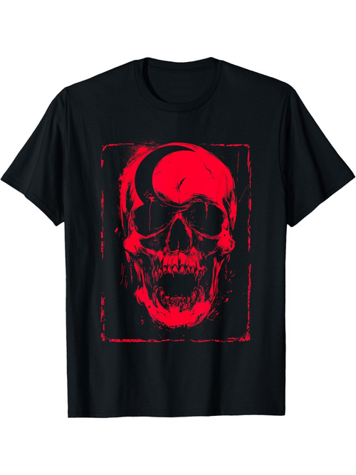 Men's Graphic T-Shirt Abstract Red Artistic Paint Texture With Grim Skull