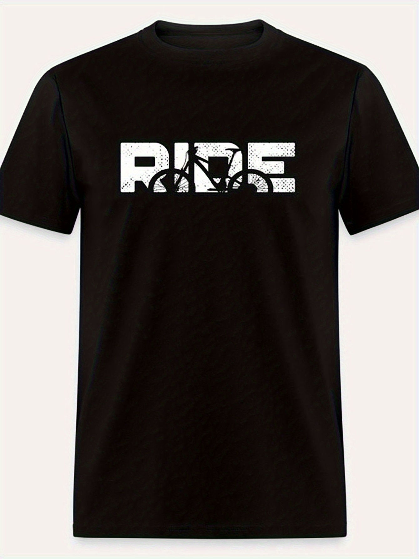 Men's Graphic T-Shirt Grunge Text With Bicycle Silhouette Under Bold Ride Word