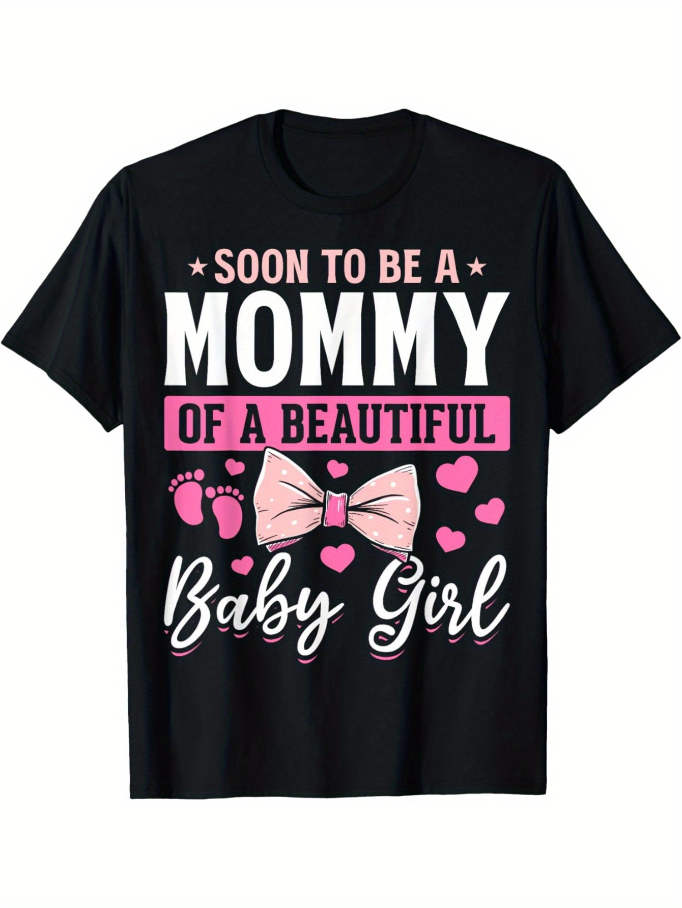 Men's Graphic T-Shirt Soon To Be A Mommy With Pink Bows Hearts And Baby Footprints