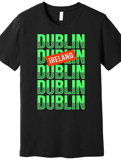 Men's Graphic T-Shirt Ireland Overlapping Green Text Blocks Forming Bold Dublin