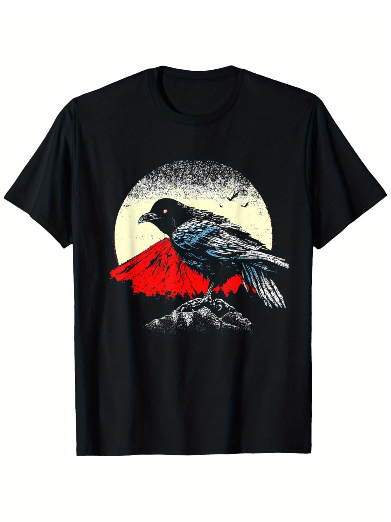 Men's Graphic T-Shirt Nocturnal Shadows Red Wings Under Moonlit Night Crow