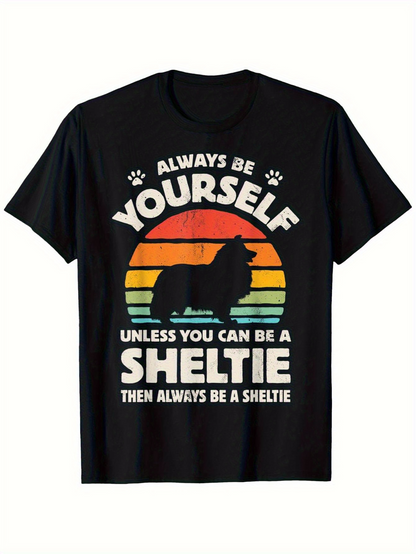 Men's Graphic T-Shirt Always Be Yourself Sunset Stripes With Sheltie Dog Silhouette