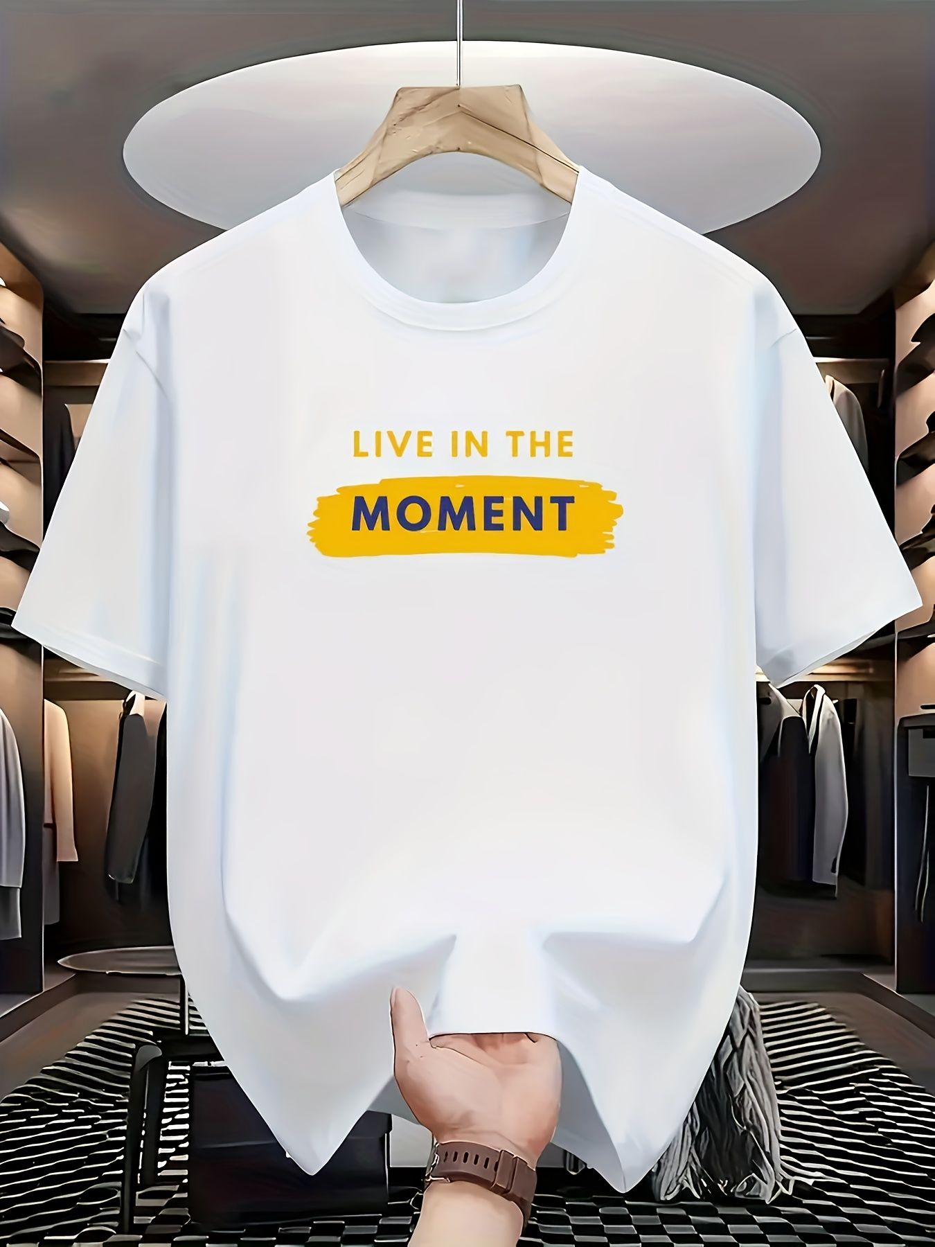 Men's Graphic T-Shirt Live In The Moment Bold Yellow Graphic Statement Shirt