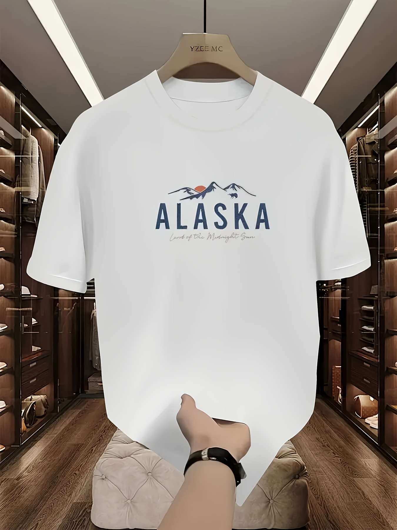 Men's Graphic T-Shirt Alaska With Blue Mountains And Sunrise Landscape Graphic