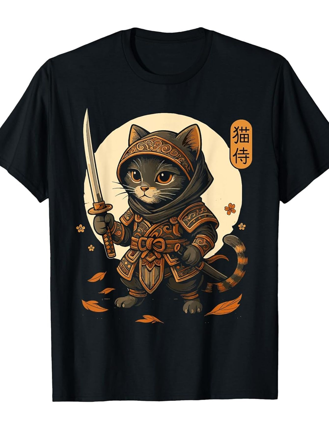 Men's Graphic T-Shirt Mystical Autumn Night Warrior Cat In Vibrant Armor With Sword