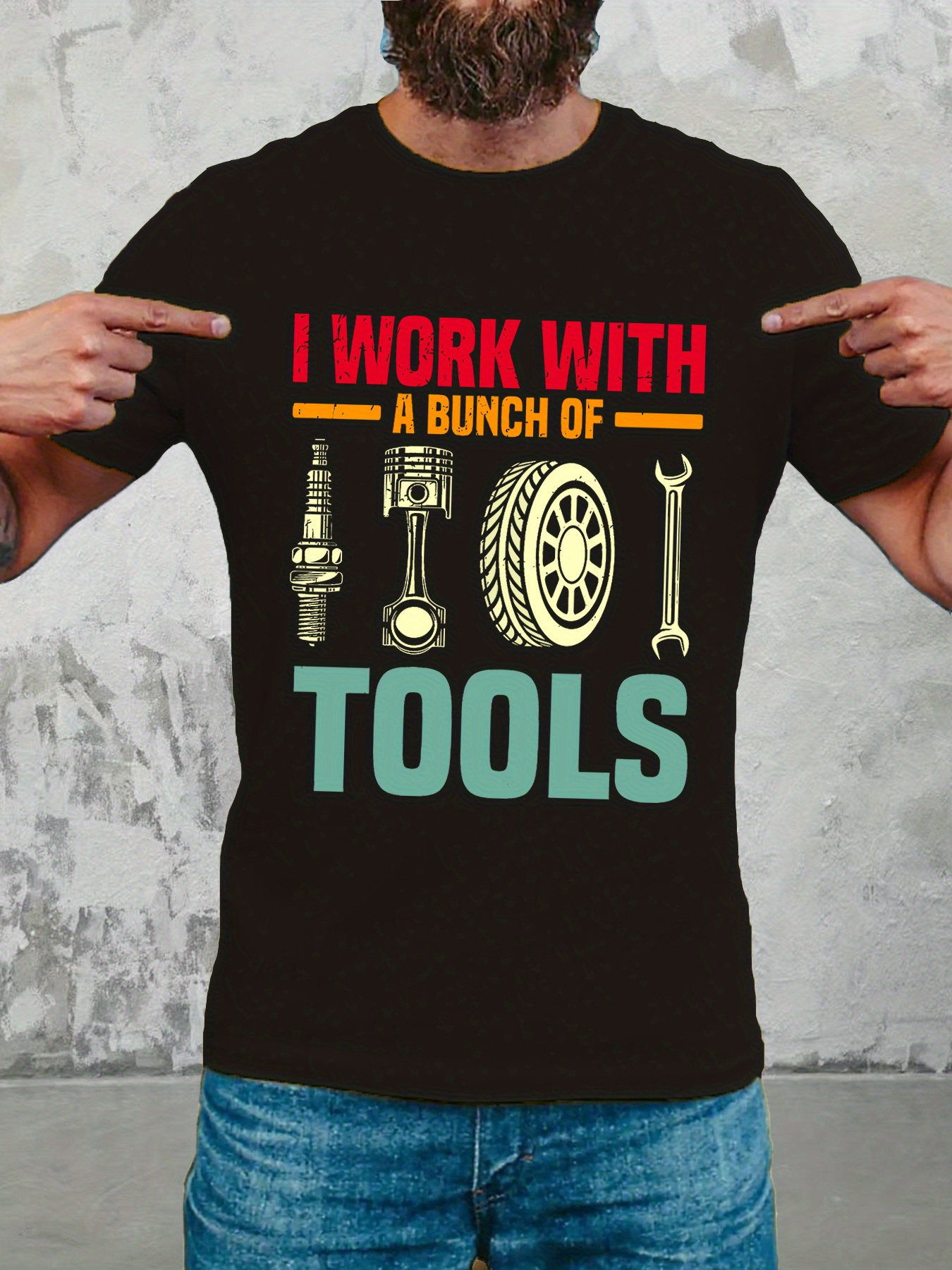 Men's Graphic T-Shirt I Work With A Bunch Of Tools Bright Car Parts With Vintage Mechanical Icons Shirt