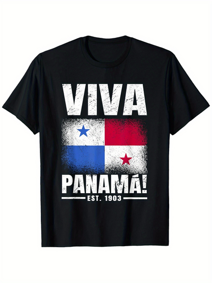 Men's Graphic T-Shirt Viva Panama Distressed Vintage Flag Graphic With Bold Letters
