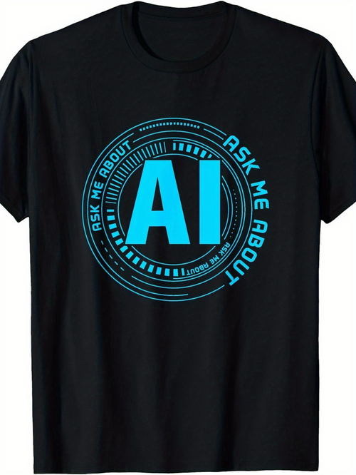Men's Graphic T-Shirt Ask Me About Futuristic Blue Circular Pattern AI