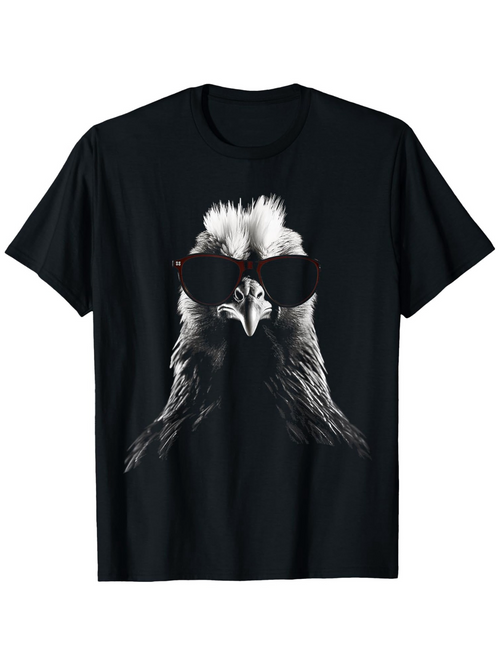 Men's Graphic T-Shirt Bold Rooster In Sunglasses With Sharp Monochrome Contrast Central Chicken