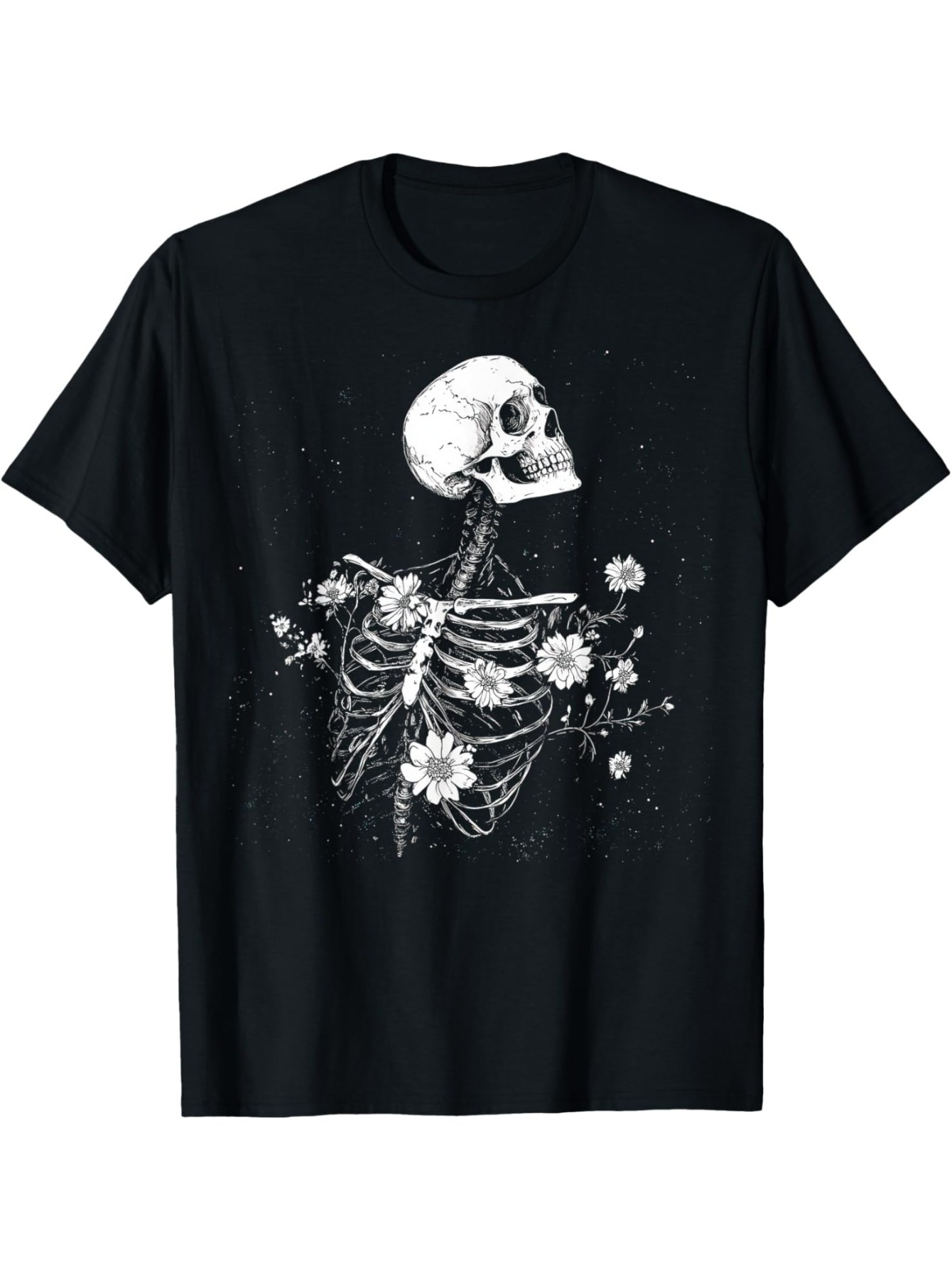 Men's Graphic T-Shirt Blooming Skeleton Surrounded By Wild Flowers And Delicate Petals Skeleton