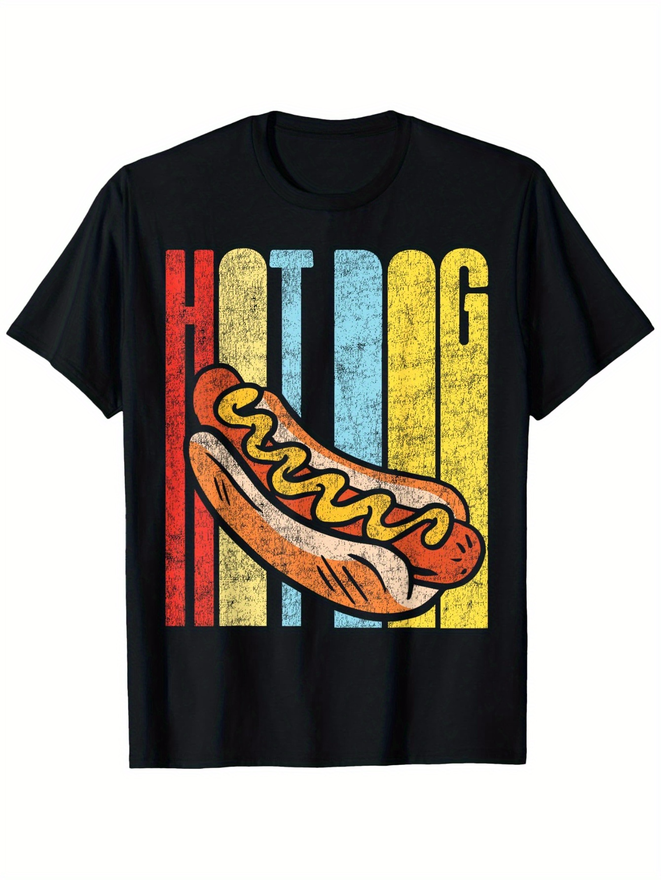 Men's Graphic T-Shirt Bold Distressed Stripes With Sausage And Mustard Hot Dog