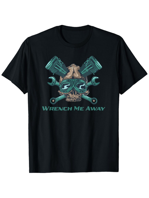 Men's Graphic T-Shirt Wrench Me Away Skull With Pistons And Tools Mechanical Theme