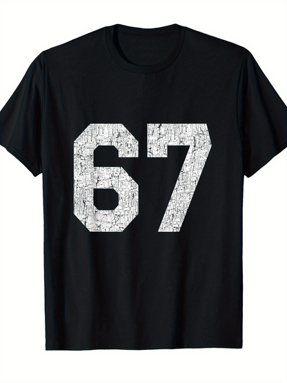 Men's Graphic T-Shirt Bold White Number Print With Subtle Graphic Texture Number