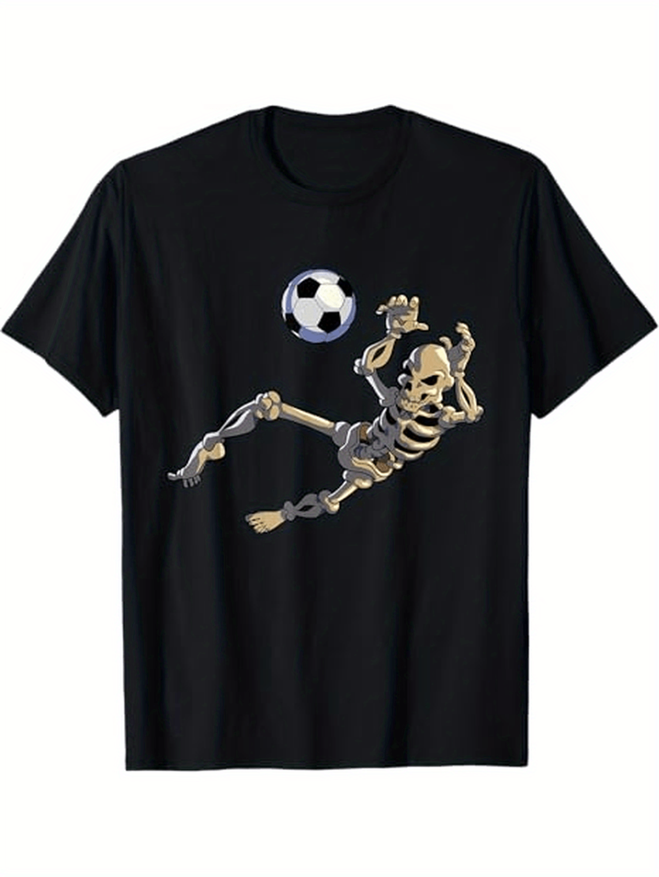 Men's Graphic T-Shirt Dynamic Skeleton In Action Kicking Soccer Ball Under Skies