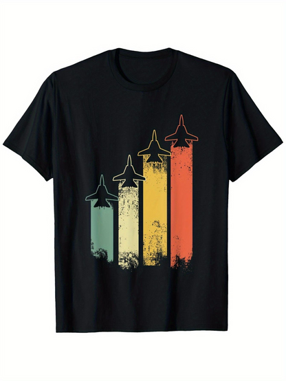 Men's Graphic T-Shirt Faded Retro Arrows With Rising Jet Planes Silhouette Graphic