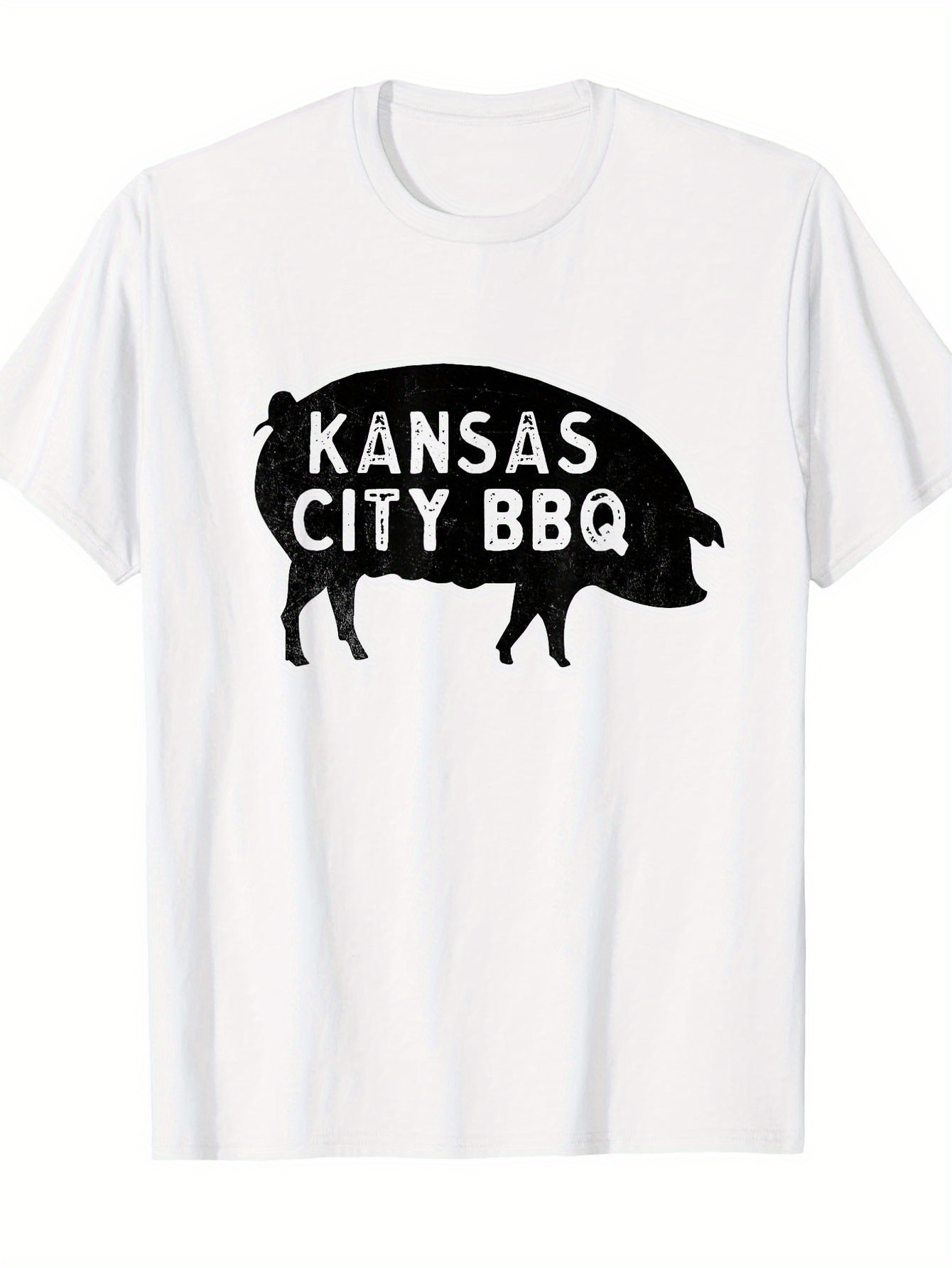 Men's Graphic T-Shirt Kansas City BBQ Rustic Pig Silhouette With Simple Lettering
