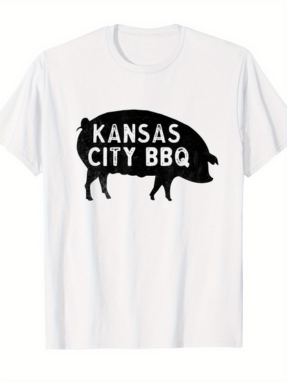 Men's Graphic T-Shirt Kansas City BBQ Rustic Pig Silhouette With Simple Lettering