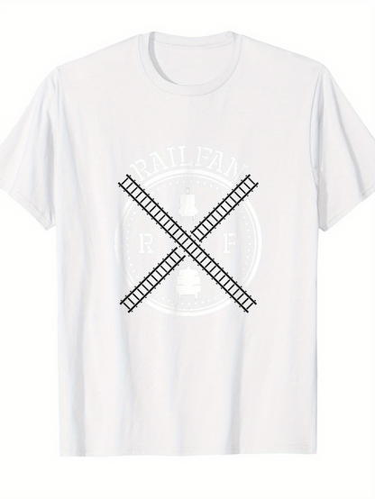Men's Graphic T-Shirt Railroad Crossing With Intersecting Tracks And Faded Train Emblem Symbol