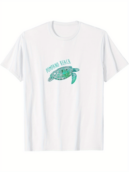 Men's Graphic T-Shirt Popping Relax Abstract Green Waves With Calm Floating Turtle