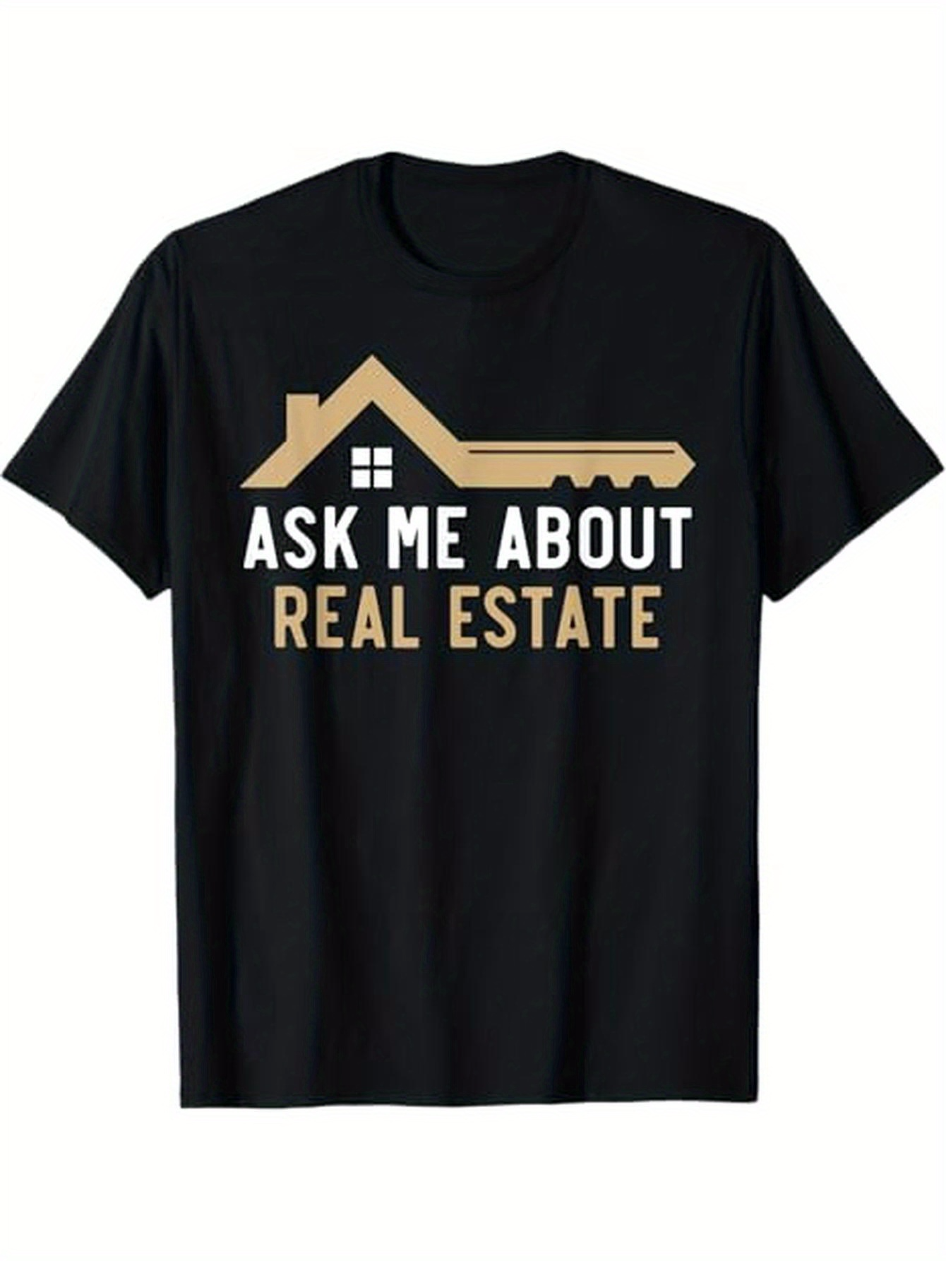 Men's Graphic T-Shirt Ask Me About Real Estate Modern Key And House Silhouette Graphic T Shirt