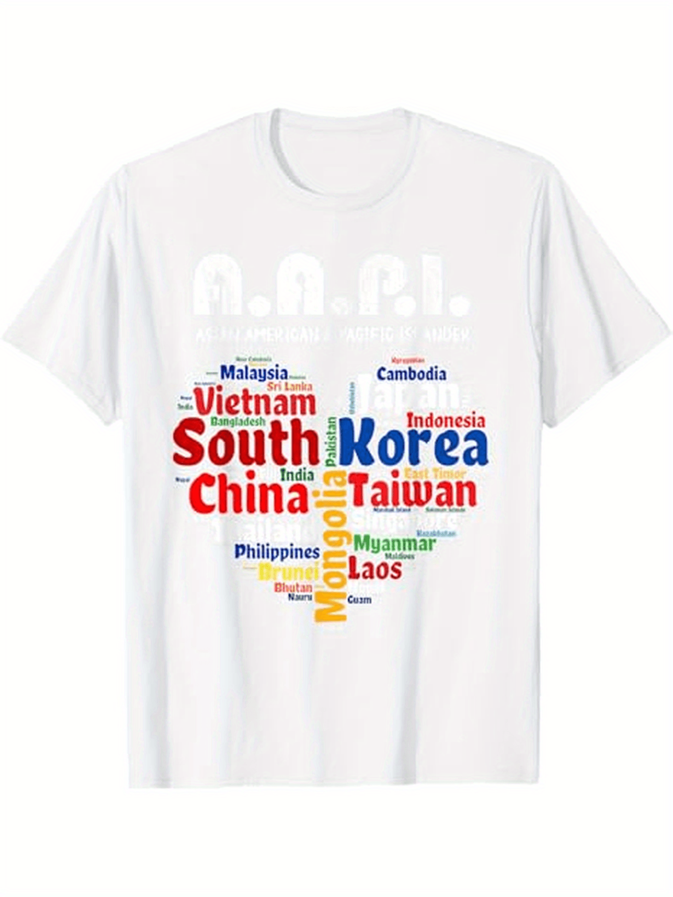 Men's Graphic T-Shirt World Countries Typography With City Names In Vibrant Rainbow Letters Map