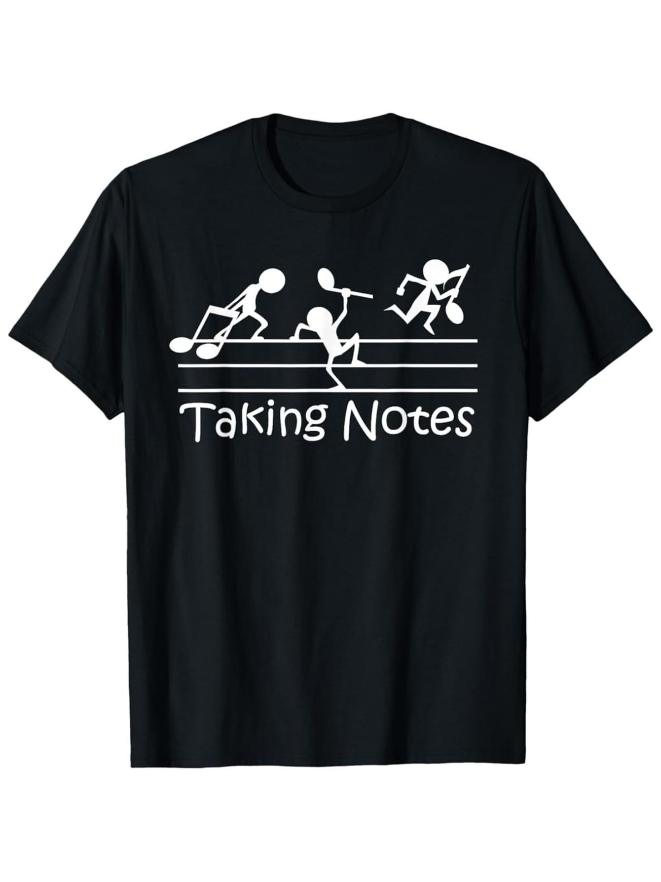 Men's Graphic T-Shirt Taking Notes Playful Stick Figures Dancing Around Musical Notes