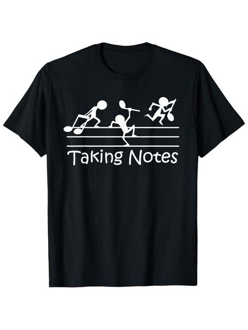 Men's Graphic T-Shirt Taking Notes Playful Stick Figures Dancing Around Musical Notes