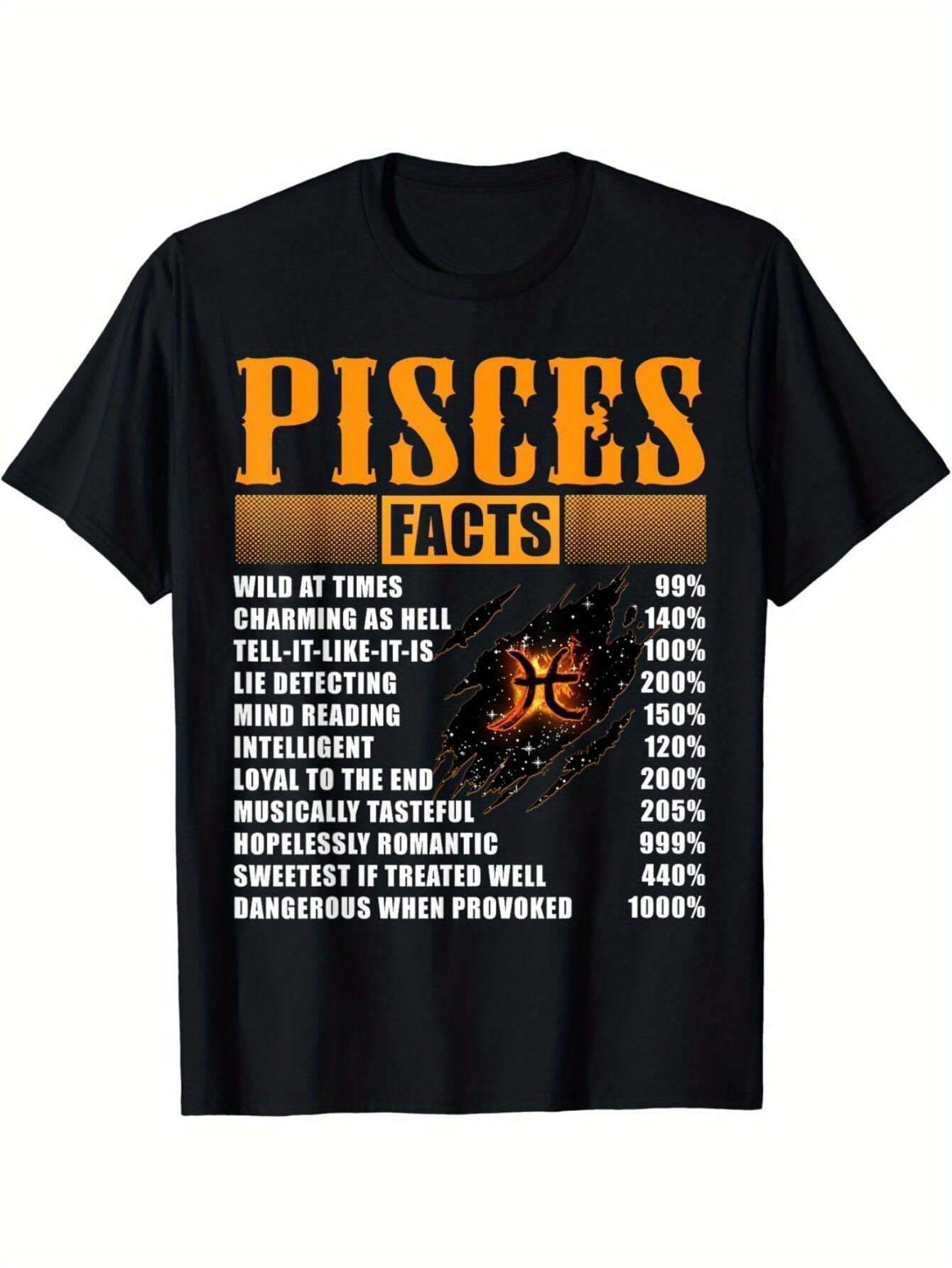 Men's Graphic T-Shirt Pisces Zodiac Traits List With Fiery Astrological Symbol Graphic T Shirt