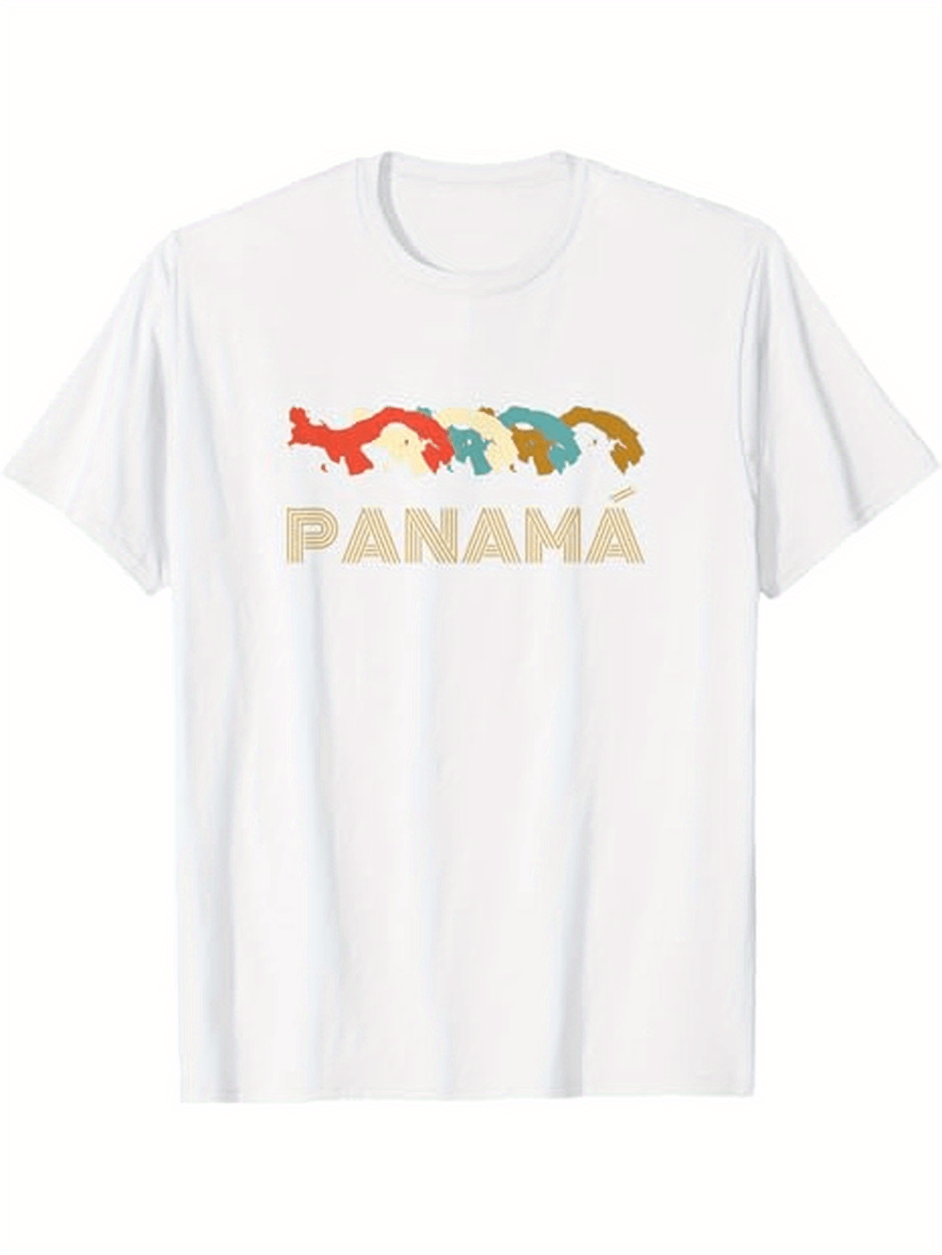 Men's Graphic T-Shirt Panama Vibrant Colorful Map Outline Featuring Abstract Landscape