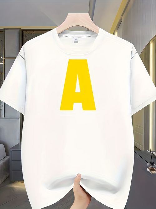 Men's Graphic T-Shirt Bright Yellow Letter Centered On A Minimalistic White T Shirt
