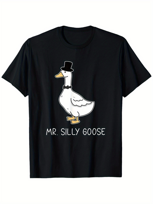 Men's Graphic T-Shirt Mr Silly Goose Wearing Hat And Bowtie Standing Upright Goose