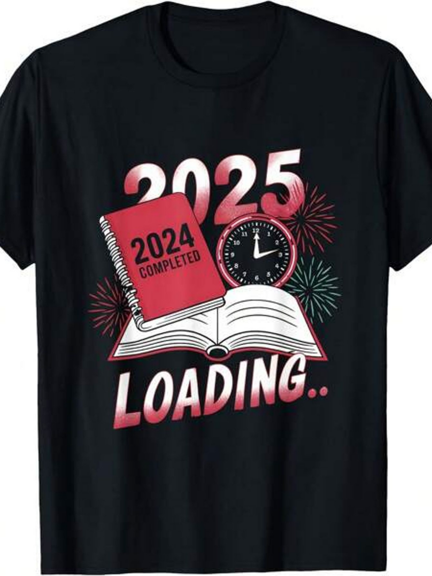 Men's Graphic T-Shirt 2025 Loading With Clock Fireworks And Open Book
